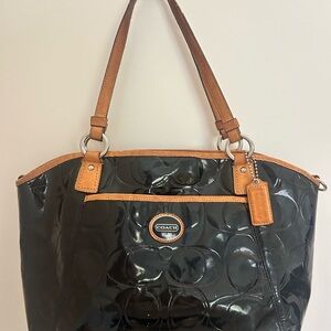 Black Quilted Shoulder Bag with Tan Leather Straps